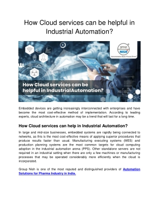 How Cloud services can be helpful in Industrial Automation?