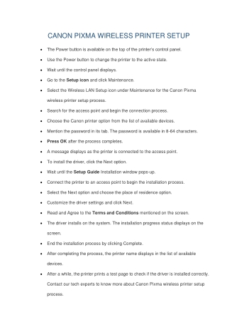 CANON PIXMA WIRELESS PRINTER SETUP