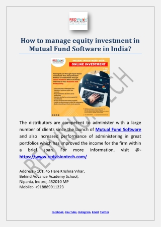 How to manage equity investment in Mutual Fund Software in India