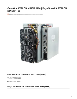 Buy CANAAN AVALON MINER 1166 PRO