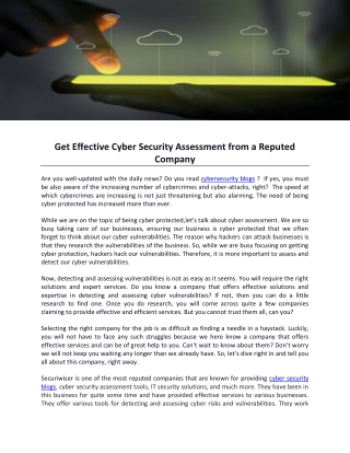 Get Effective Cyber Security Assessment from a Reputed Company