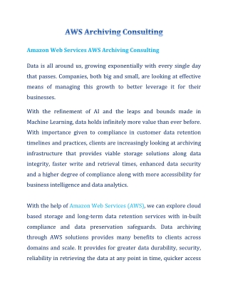 AWS Archiving Consulting