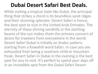 Dubai Desert Safari Best Deals