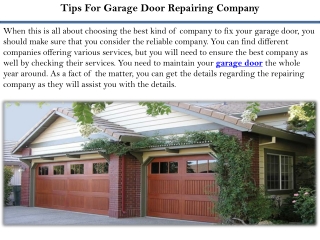 Tips For Garage Door Repairing Company