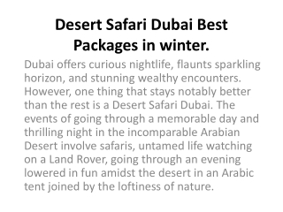 Desert Safari Dubai Best Packages in winter