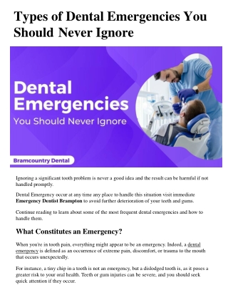 Types Of Dental Emergencies You Should Never Ignore