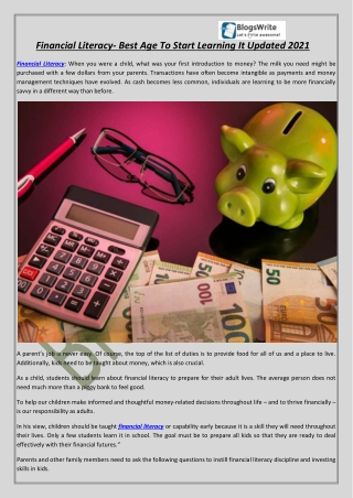 Financial Literacy- Best Age To Start Learning It Updated 2021