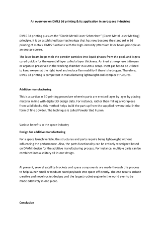 An overview on DMLS 3d printing & its application in aerospace industries