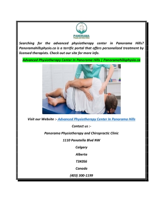 Advanced Physiotherapy Center In Panorama Hills  Panoramahillsphysio.ca