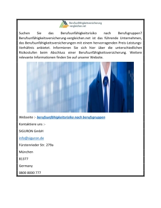 Berufsunfähigkeitsrisiko nach Berufsgruppe  Berufsunfähigkeitsversicherung-vergleichen.net