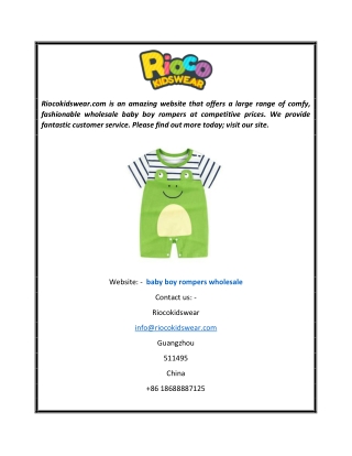 Baby Boy Rompers Wholesale  Riocokidswear.com