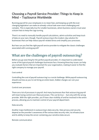 Choosing a Payroll Service Provider Things to Keep in Mind | TopSource Worldwide