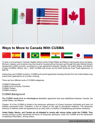 Ways to Move to Canada with CUSMA