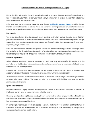 Guide to Find Best Residential Painting Professionals in Calgary