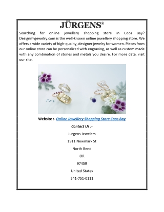 Online Jewellery Shopping Store Coos Bay | Designmyjewelry.com