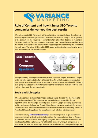 Role of Content and how it helps SEO Toronto companies deliver