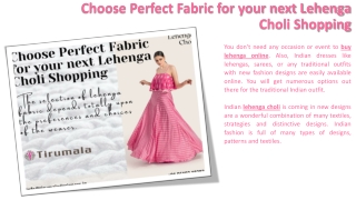 Choose Perfect Fabric for your next Lehenga Choli Shopping