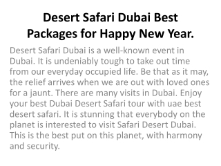 Desert Safari Dubai Best Packages for Happy New