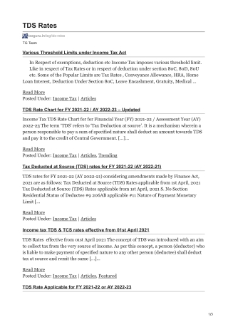 Latest News, Updates and Articles on TDS Rates