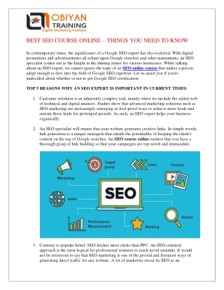 BEST SEO COURSE ONLINE – THINGS YOU NEED TO KNOW