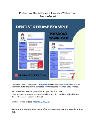 Professional Dentist Resume Examples -  Resume Writing Tips Free 2022