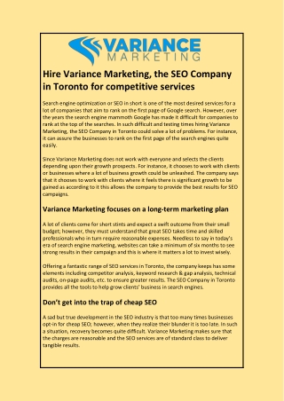 Hire Variance Marketing, the SEO Company in Toronto for competitive services