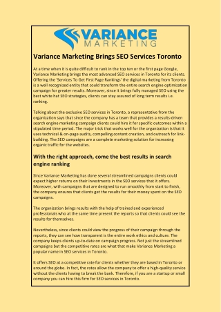 Variance Marketing Brings SEO Services Toronto