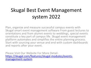 Skugal Best Event Management system 2022