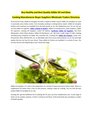 Buy Healthy and Best Quality Edible Oil and Ghee - Cooking Oil Buyer Suppliers Directory