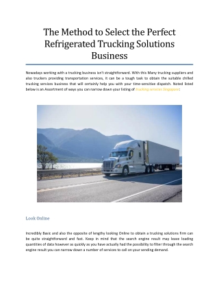 The Method to Select the Perfect Refrigerated Trucking Solutions Business