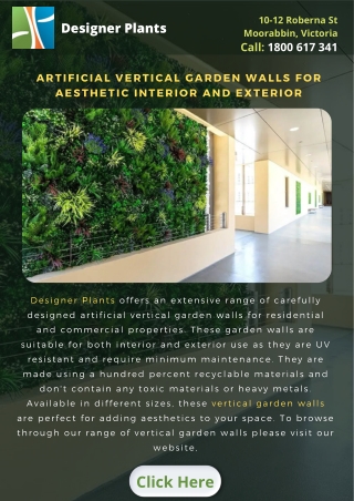 Artificial vertical garden walls for aesthetic interior and exterior