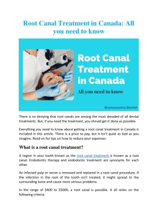 Root Canal Treatment In Canada: All You Need To Know