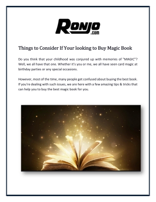Things to Consider If You are looking to Buy Magic Book