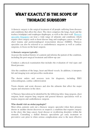 Thoracic Specialist Singapore