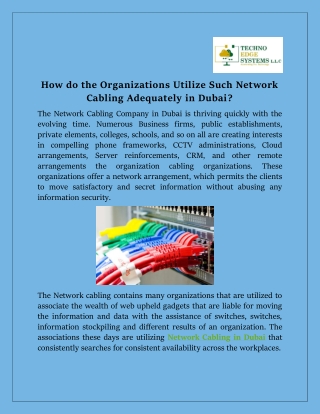 How do the Organizations Utilize Such Network Cabling Adequately in Dubai?