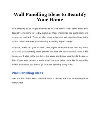 Wall Panelling Ideas to Beautify Your Home