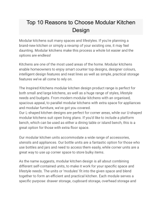 Top 10 Reasons to Choose Modular Kitchen Design