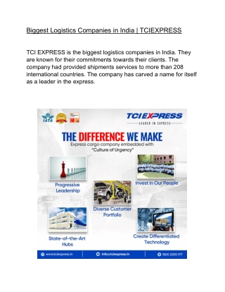 Biggest Logistics Companies in India | TCIEXPRESS
