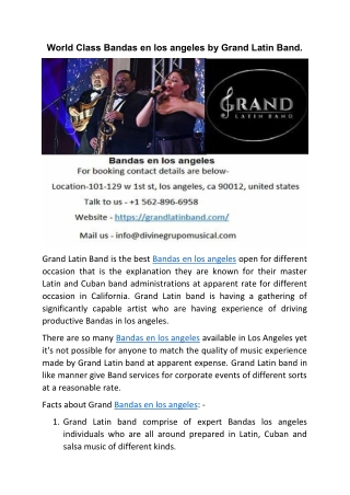World Class Bandas en los angeles by Grand Latin Band.