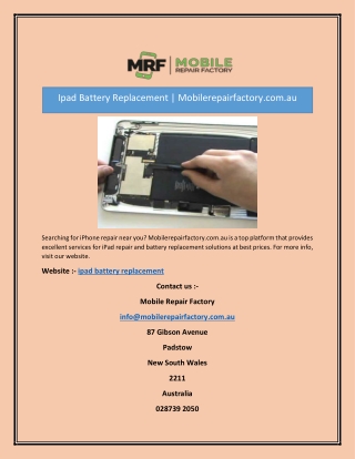 Ipad Battery Replacement | Mobilerepairfactory.com.au