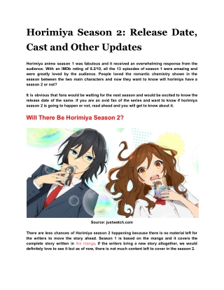 Horimiya Season 2: Release Date, Cast and Other Updates