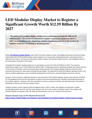 LED Modular Display Market to Register a Significant Growth Worth $12.59 Billion By 2027