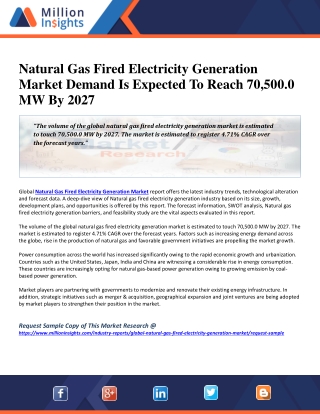 Natural Gas Fired Electricity Generation Market Demand Is Expected To Reach 70,500.0 MW By 2027