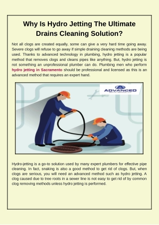 Why Is Hydro Jetting The Ultimate Drains Cleaning Solution?