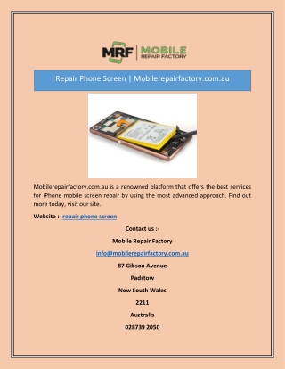 Repair Phone Screen | Mobilerepairfactory.com.au
