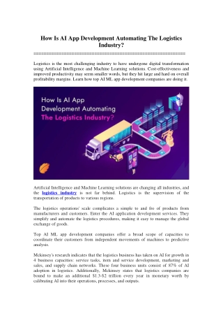 How Is AI App Development Automating The Logistics Industry