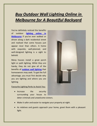 Buy Outdoor Wall Lighting Online in Melbourne for A Beautiful Backyard