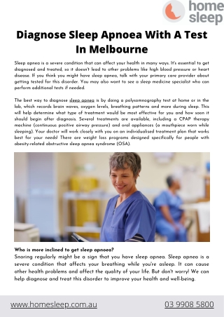 Diagnose Sleep Apnoea With A Test In Melbourne