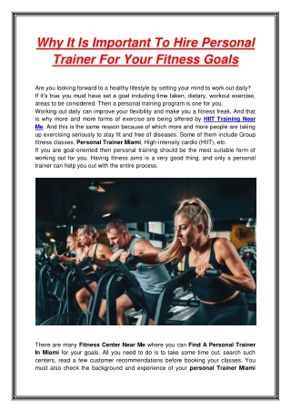 Why It Is Important To Hire Personal Trainer For Your Fitness Goals