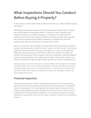 What Inspections Should You Conduct Before Buying A Property